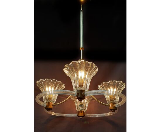 Art Deco Chandelier by Ercole Barovier, Murano, 1940