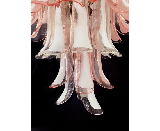 Fabulous Pair of Italian Pink and White Petal Chandeliers, Murano