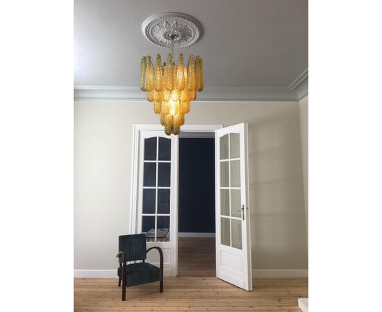 Pair of Italian Amber Crystal Chandelier, Murano