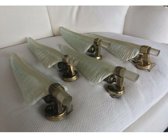 Midcentury Set of Five Sconces 24-Karat Gold by Barovier & Toso, Murano, 1950s