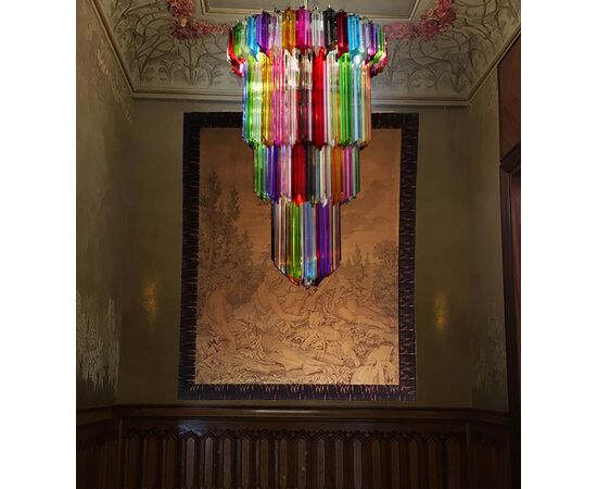 Pair of Italian Chandelier Multicolored Quadriedri, Murano