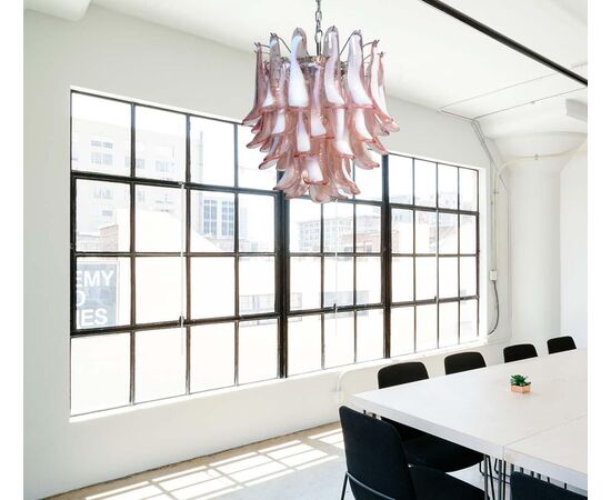 Pair of Italian Pink Petal Chandeliers, Murano