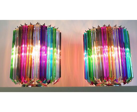 Pair of Multi-Color Quadriedri Table Lamp, Murano, 1990s