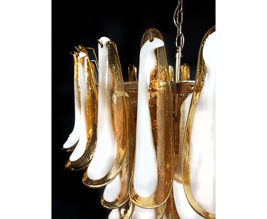 Amazing Pair of Italian Glass Amber Petal Chandeliers, Murano