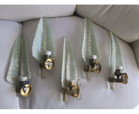Midcentury Set of Five Sconces 24-Karat Gold by Barovier & Toso, Murano, 1950s