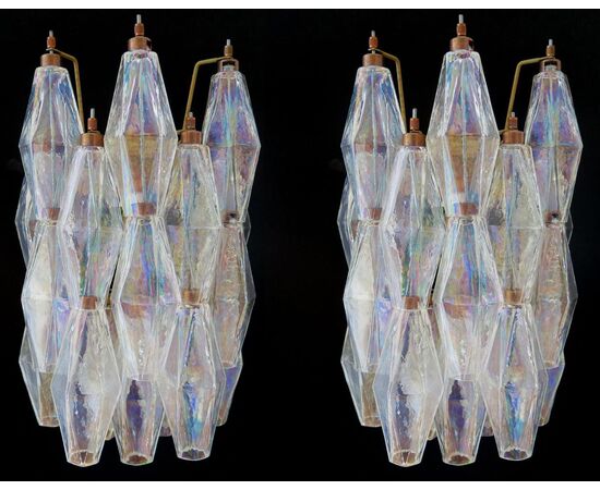 Set of Six Sconces Iridescent Glass "Poliedri", Murano, 1970s
