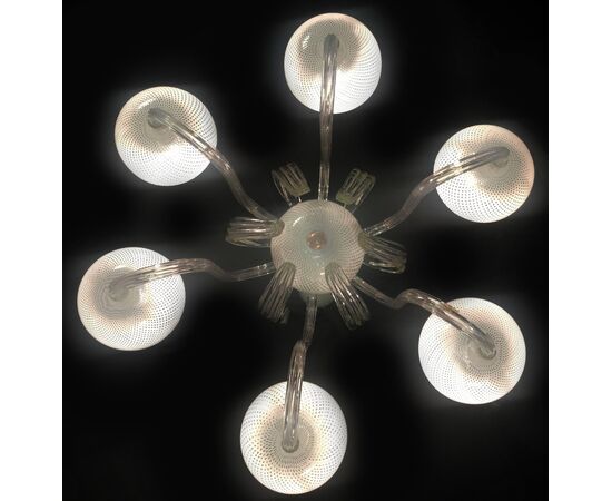 Amazing Venini "Reticello" Chandelier, Murano, 1940