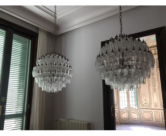 Trio Spherical Murano Poliedri Chandeliers Carlo Scarpa Style, Murano