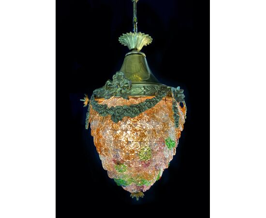 Elegant pendant Glass Flowers Chandelier, Murano, 1950s