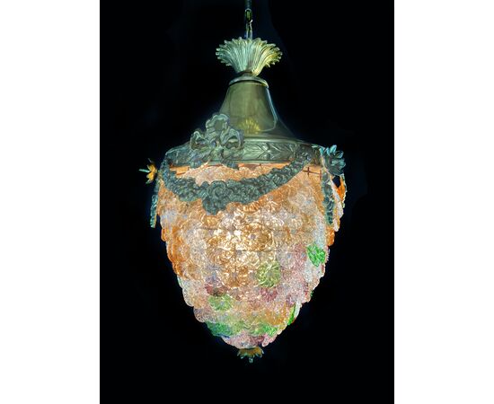 Elegant pendant Glass Flowers Chandelier, Murano, 1950s