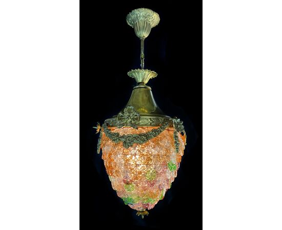 Elegant pendant Glass Flowers Chandelier, Murano, 1950s