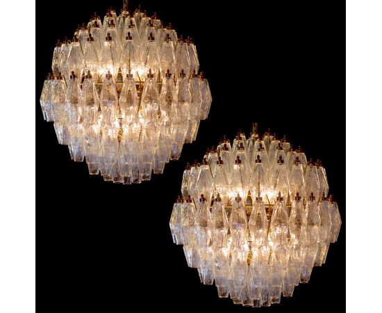 Trio Spherical Murano Poliedri Chandeliers Carlo Scarpa Style, Murano