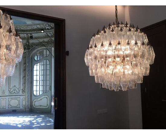 Trio Spherical Murano Poliedri Chandeliers Carlo Scarpa Style, Murano