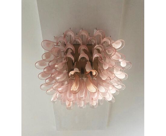 Pair of Pink Petal Chandeliers Ceiling Light, Murano