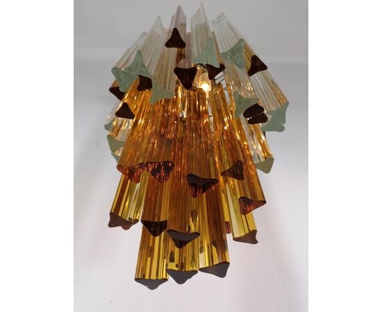 Venini Chandelier 55 Transparent and Amber Prism Triedri, Murano, 1960