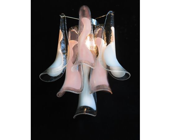Pair of Italian White and Pink Petal Murano Sconces