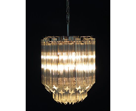 Pair of Chandeliers Venini Style 47 Transparent Prism Triedri, Murano, 1990