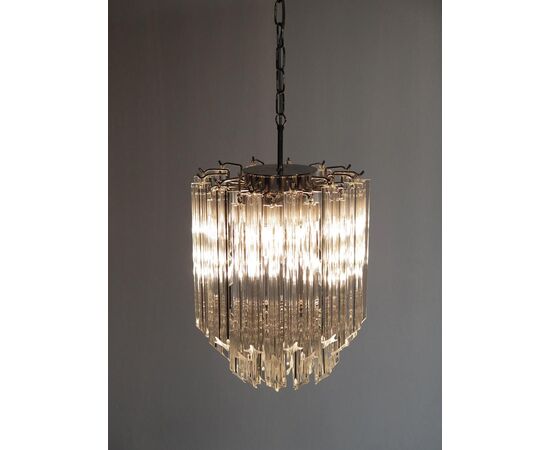 Pair of Chandeliers Venini Style 47 Transparent Prism Triedri, Murano, 1990