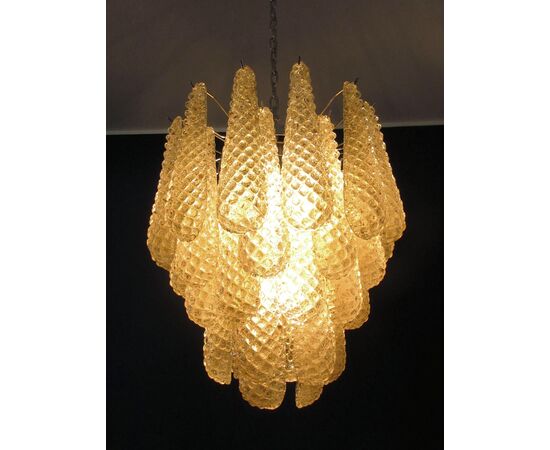 Pair of Italian Amber Crystal Chandeliers, Murano