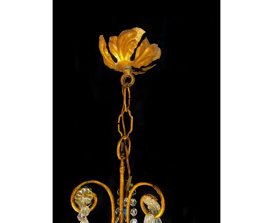 Lovely Chandelier with White Roses and Blue Drops, Murano, 1950s