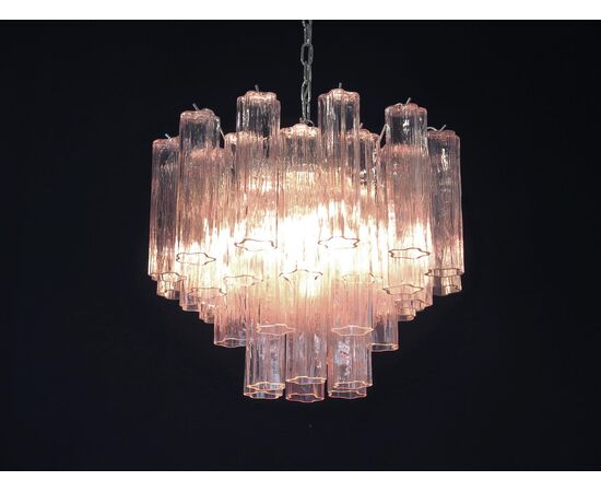 Pair of Italian Pink Glass Tube Chandeliers, Murano, 1970s