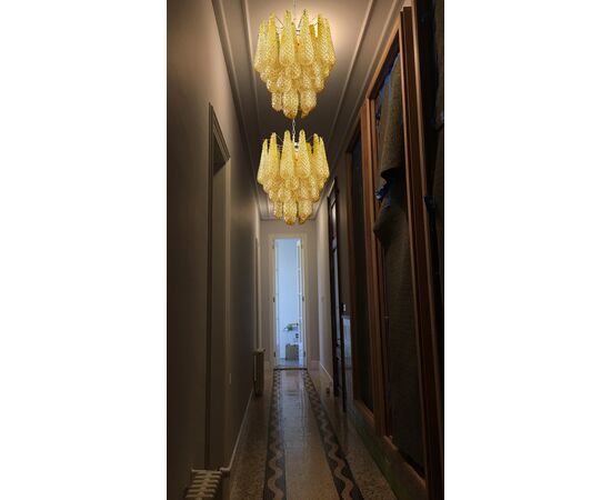 Pair of Italian Amber Crystal Chandeliers, Murano