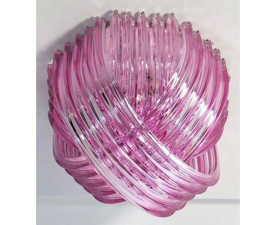 Ceiling Light Chandelie, Pink Triedri, 20 Murano Glasses