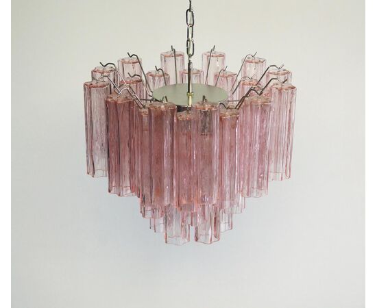 Pair of Italian Pink Glass Tube Chandeliers, Murano, 1970s