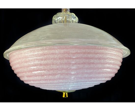 Charming Pink Glass Lantern Chandelier by Barovier & Toso, Murano, 1940