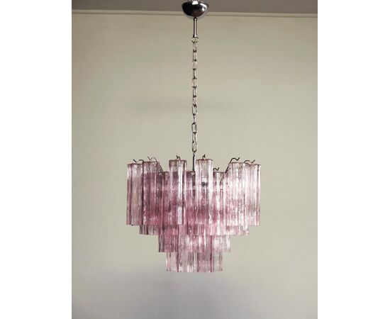 Pair of Italian Pink Glass Tube Chandeliers, Murano, 1970s