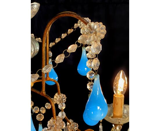 Murano Chandelier Blue Drops Glass, 1950s