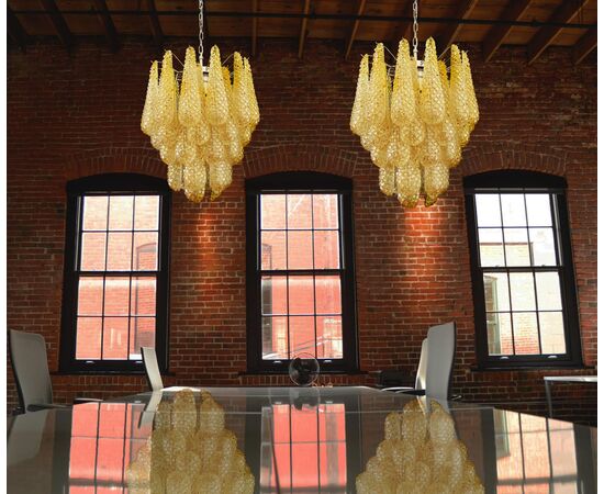 Pair of Italian Amber Crystal Chandeliers, Murano