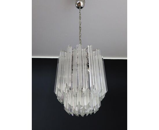 Pair of Chandeliers Venini Style 47 Transparent Prism Triedri, Murano, 1990