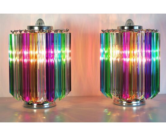 Pair of Multi-Color Quadriedri Table Lamp, Murano, 1990s