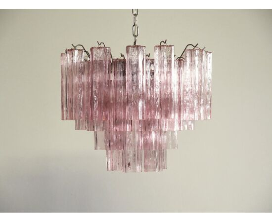 Pair of Italian Pink Glass Tube Chandeliers, Murano, 1970s