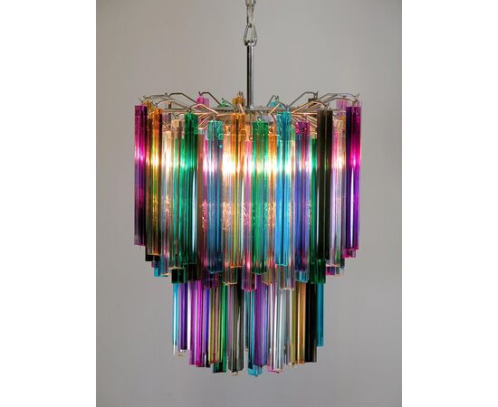 Pair of Chandeliers Multi-Color Triedri, 107 Prism, Murano, 1970s