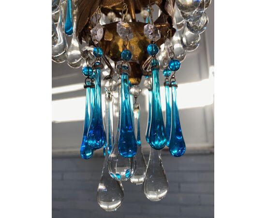 Lovely Chandelier with White Roses and Blue Drops, Murano, 1950s