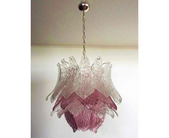 Pair of Italian Murano Chandeliers Transparent and Amethyst Glasses, Murano, 1