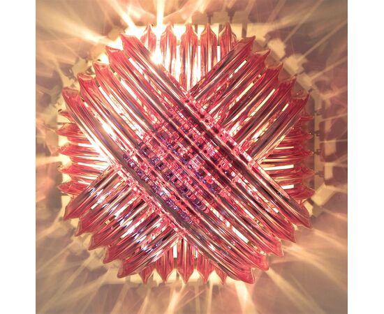 Ceiling Light Chandelie, Pink Triedri, 20 Murano Glasses