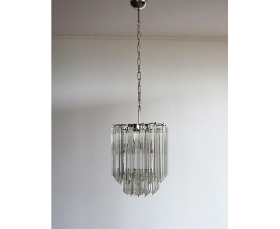 Pair of Chandeliers Venini Style 47 Transparent Prism Triedri, Murano, 1990