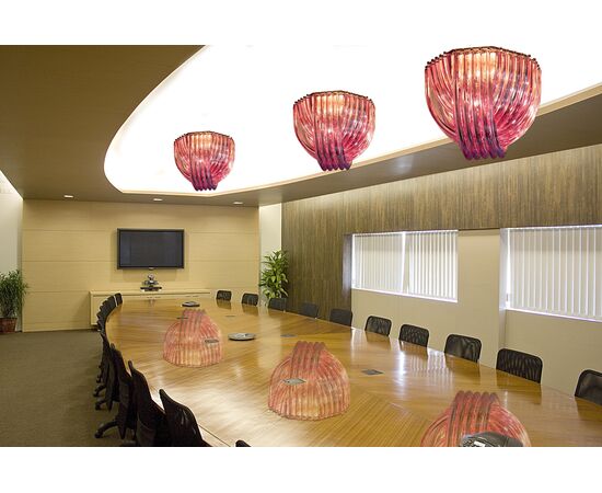 Ceiling Light Chandelie, Pink Triedri, 20 Murano Glasses