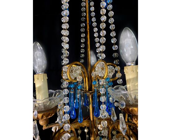 Lovely Chandelier with White Roses and Blue Drops, Murano, 1950s