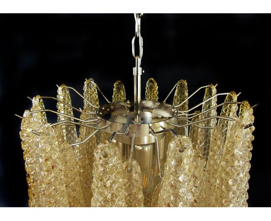 Pair of Italian Amber Crystal Chandeliers, Murano