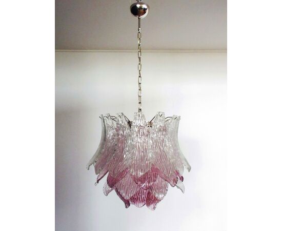 Pair of Italian Murano Chandeliers Transparent and Amethyst Glasses, Murano, 1