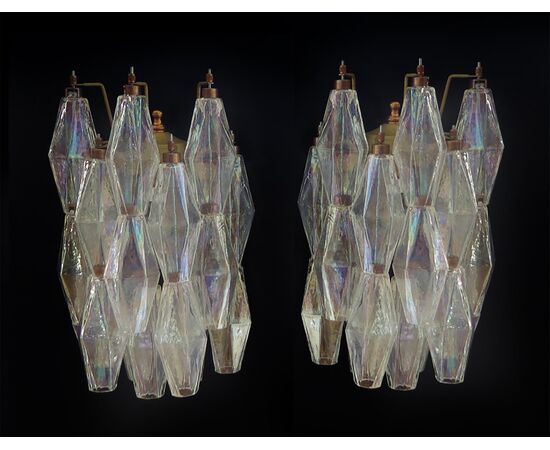 Trio Sconces Iridescent Glass "Poliedri", Murano, 1970s