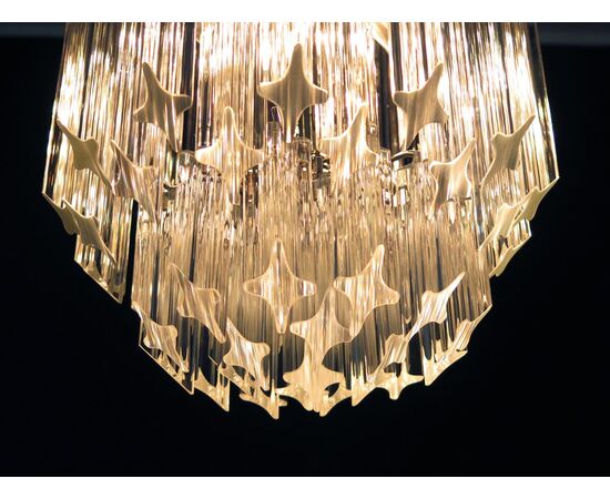 Pair of Chandeliers Venini Style 47 Transparent Prism Triedri, Murano, 1990