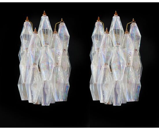 Trio Sconces Iridescent Glass "Poliedri", Murano, 1970s