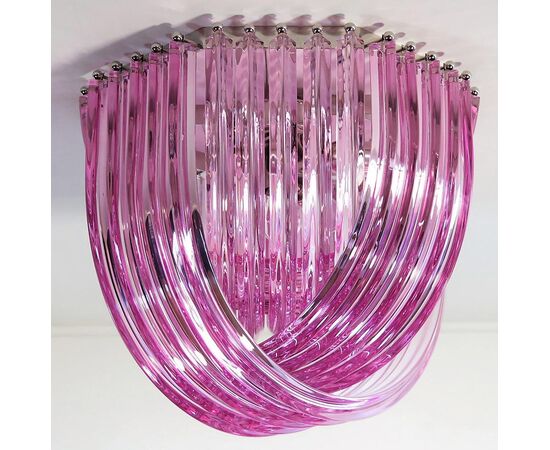 Ceiling Light Chandelie, Pink Triedri, 20 Murano Glasses