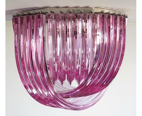 Ceiling Light Chandelie, Pink Triedri, 20 Murano Glasses