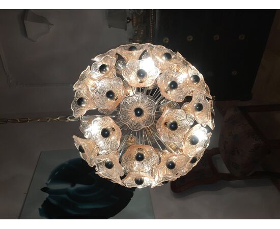 Sputnik Midcentury Pink Murano Glass Italian Chandelier, Vistosi Style, 1970
